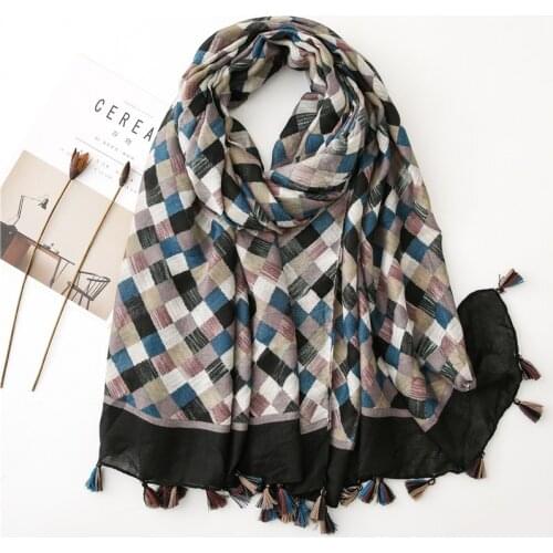 2021 Women Fashion Geometric Plaid Viscose Shawl Scarf Lady High Quality Wrap Warm Pashmina Stole Bufandas Muslim Hijab 180*90Cm