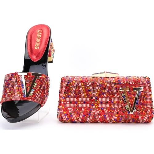 2021 Italian design Africa and Nigeria high-heeled party crystal rhinestone wedding lady shoes and hand-held straddle dinner bag