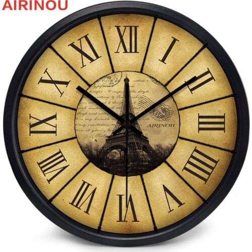 Airinou Rome Eiffel Tower Retro Luxurious Decoration Home Decoration Large Wall Clock Vintage