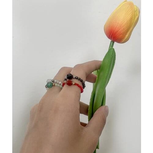 Bohemian Natural Stone Beads Ring Handmade Section Multi Color Fashion Jewelry Gifts Elastic Adjustable Wholesale Price