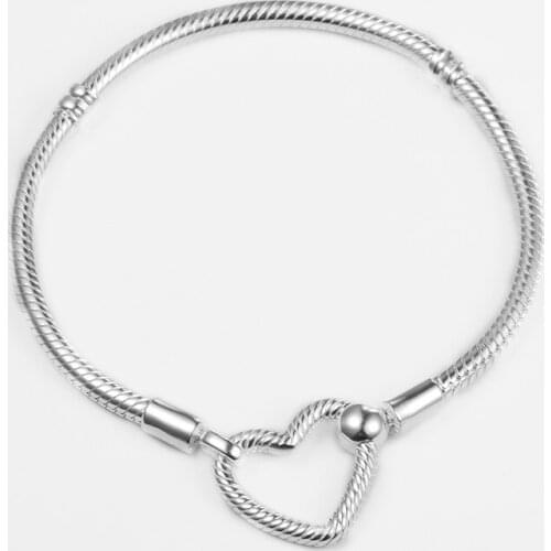 100% 925 Sterling Silver Jewelry Moments Heart Closure Snake Chain Bracelets for Women DIY Charms Bracelets & Bangles 2021 New