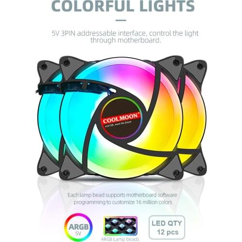 Case Fan PC Cooling RGB Fan 12cm 5V Quiet Computer Case CPU Cooler and Radiator Computer Components Desktop PC Accessories