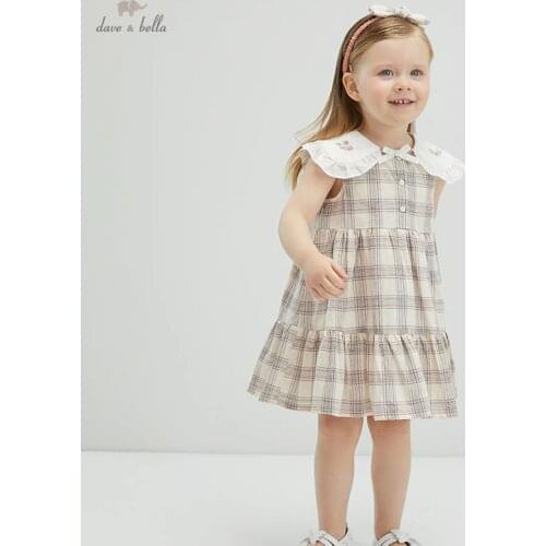 DBZ17880 dave bella summer baby girls fashion bow plaid dress with a headwear party dress kids infant lolita 2pcs clothes