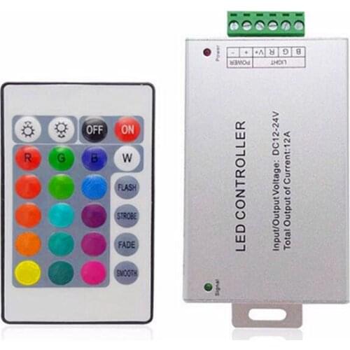 DC12V-24V 12A RGB LED Controller for LED Strip Lighting with IR 24 Keys Controller