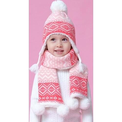 Children Hats Scarf 2pcs Warm Knitted Hat Girls Autumn Winter Wear Ear Protection Cap Boys Girls Baby Caps Hat Scarf B-9492