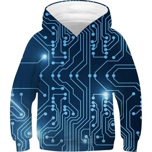4-13 Years Boys Girls Fashion Electronic Chip Hoodies Kids Spring Autumn Hooded Sweatshirts Children 3D Print Pullover Clothes