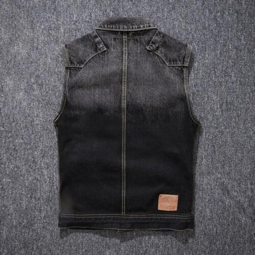 Men Slim Black Denim Vest Multi-Pocket Vintage Sleeveless Jacket Street Single Breasted Casual Cowboy Waistcoat Biker Short Coat