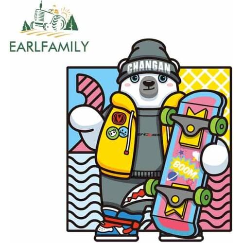 EARLFAMILY 13cm x 10.7cm Skateboard Bear Car Stickers Personality Creative Stickers Anime Decals Waterproof Suitable For GTR EVO