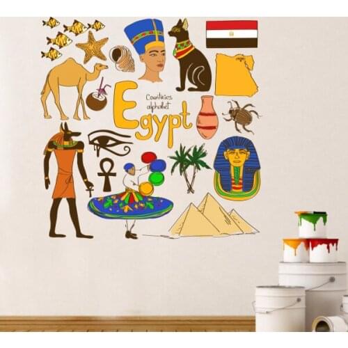 Egypt Colorful Illustration Travel The Word Landmark Wall Sticker Wedding Decor Vinyl Waterproof Wall Sticker Wallpaper Decal