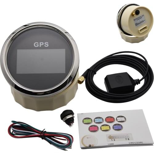 GPS Speedometer 85MM Gauge Digital LCD Waterproof Odometer Speed Meter with GPS Sensor 7 Color Backlight 12V/24V for Marine Boat