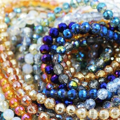 ZHUBI Crystal Round Ball Beads 6/8/10MM Jewelry Making Crafts Material Faceted Glass Plated Beading Chinese for Beadwork Chape