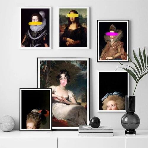 Renaissance Art Poster Vintage Portrait Lady Bubble Gum Print Painting Mona Lisa Wall Pictures Nordic Modern Living Room Decor