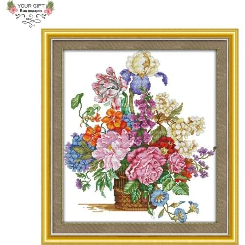 Joy Sunday H578 Free Shipping 14CT 11CT Stamped and Counted Home Decoration Beautiful Flower Basket Embroidery Cross Stitch