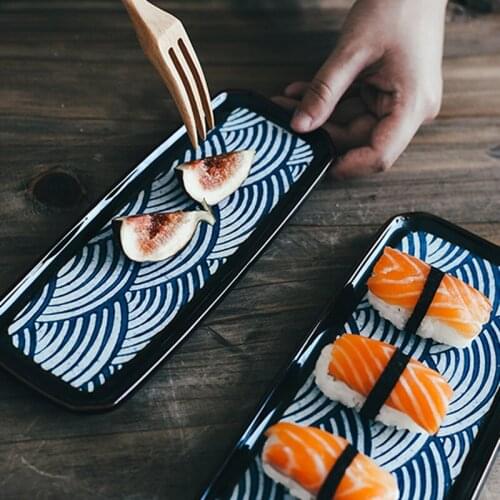 Japanese retro Japanese style ceramic sushi plate rectangular plate creative personality Japanese food tray dessert dessert plat