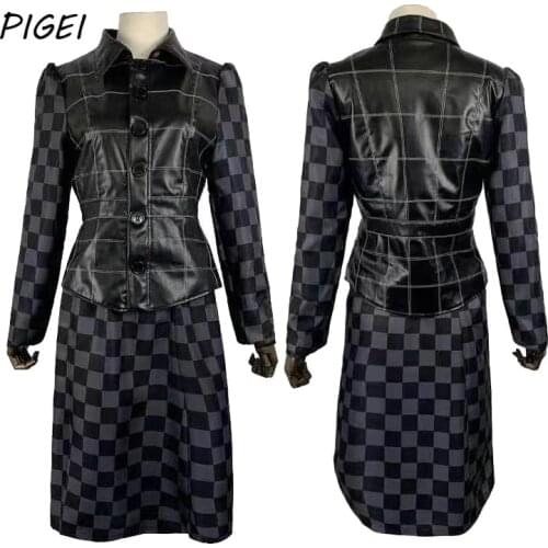 New Movie Cruella De Vil Cosplay Costumes Cruella Tops Skirts Gloves Suits Women Girls Heat Resistant Synthetic Wigs Halloween