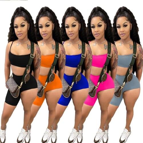Adogirl Casual Women Biker Short Set Spaghetti Strap Crop Top + Irregular Short Pants Tracksuit 2021 Summer New Women Clothes