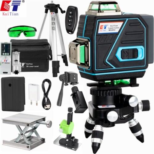 Kaitian 16 Lines 4D Laser Level Tripod Self-Leveling 360 Horizontal&Vertical Cross Super Powerful Green 4D Level Lasers Receiver