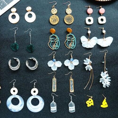 Summer Fashion Acrylic Drop Earrings Women Asymmetry Moon Flower Handmade Bohemia Earring Dangle Student Long Hanging Jewelry