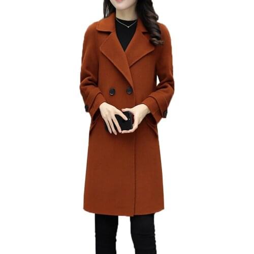 Fashion new Korean womens double-breasted woolen coat new winter was thin woolen coat and long sections