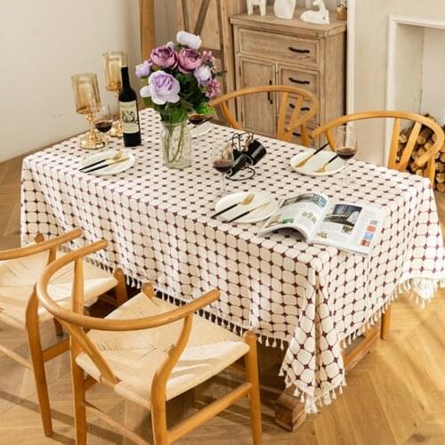 Fashion European-Style Plaid Embroidery Dining Table Tassel Tablecloth Home Simple Coffee Table TV Cabinet Square Tablecloth