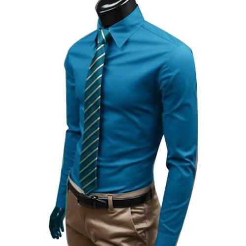 Men Dress Shirt 2019 Winter New Fashion Men Solid Color Business Long Sleeve Men Button Turn Down Collar Shirt Top Polyester