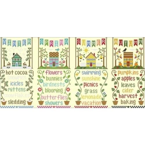 Four Seasons Cottage Set View patterns counted 11CT 14CT DIY Cross Stitch Sets wholesale Cross-stitch Kits Embroidery Needlework