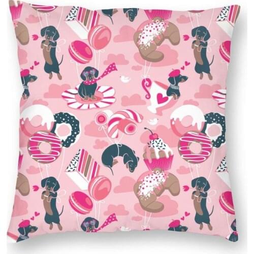 Dachshund Dog Puppies Cushion Cover Sofa Decoration Wiener Badger Sausage Dog Square Throw Pillow Cover 40x40