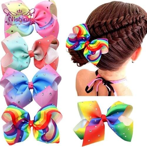 Nishine 10pcs/lot 6 Inches Fashion Striped Grosgrain Ribbon Bowknot Baby Girl Duckbill Clips DIY Handmade Headwear Birthday Gift