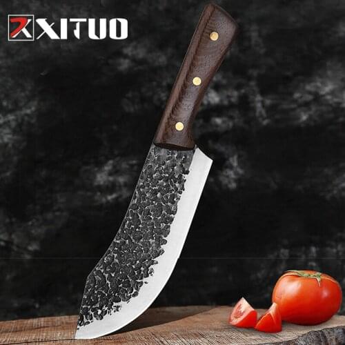 XITUO Handmade Meat Cleaver Stainless Steel Camping Knife Professional Outdoor Picnic Tool Chef Knife Butcher Knife