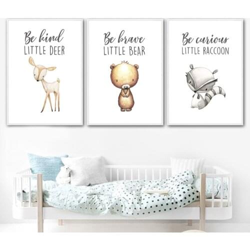 Deer Fox Bear Raccoon Animal Nordic Posters And Prints Nursery Wall Art Print Canvas Painting Wall Pictures Baby Kids Room Decor