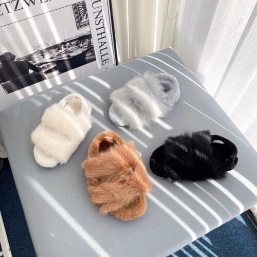 2021 New Hot Autumn Winter Sandals Round Toe Women Sandals Wool Women Shoes Comfort Ins Shoes Woman Fashion Soft Sandals Woman