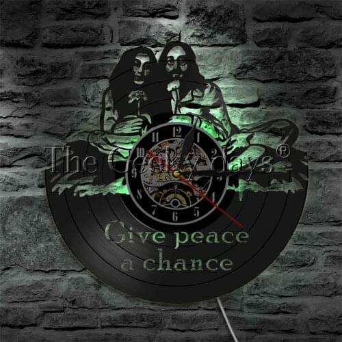 LED Peace Sign Hippie Night Lamp Hippie Quote Give Peace A Chance Personalised Wall Clock with LED Backlight