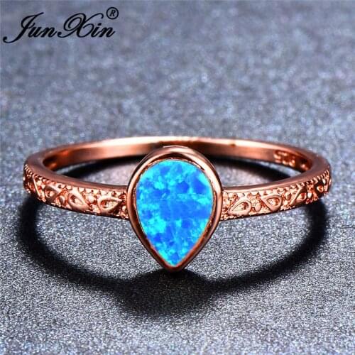 Vintage Water Drop Stone Purple/Blue/White Fire Opal Rings For Women Men Rose Gold Rainbow Birthstone Ring Simple Finger Jewelry