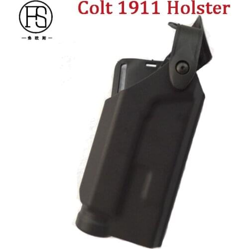 Military Colt 1911 Gun Holster Bearing Flashlight Tactical Hunting Airsoft Gun Belt Holster Pistol Carrying Case Black Color