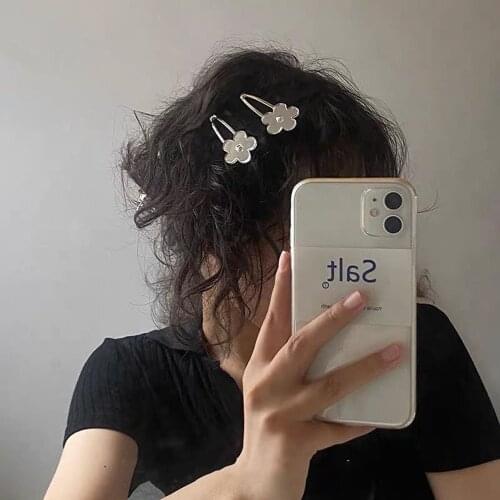 1Pcs Fashion Korean Alloy Hair Clips For Women Hair Accessories Jewelry Mirror Tulip Flower Hairpins Geometric Silver Barrettes
