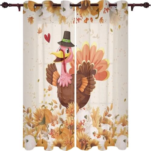 Thanksgiving Leaves Pumpkin Turkey Window Curtains Kitchen Bedroom Drapes Home Decor Luxury Living Room Backdrop Curtain