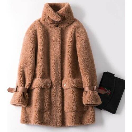 Sheep Shearling Real Fur Coat Winter Jacket Women Real Wool Coat Female Jacket Korean Long Coats Manteau Femme FR0835
