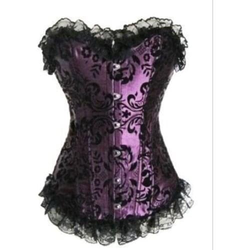 Womens Lingerie Lace Up Satin Boned Overbust Waist Trainer Corsets Bustiers Bodyshaper Top G-string Push up Shapewear 816