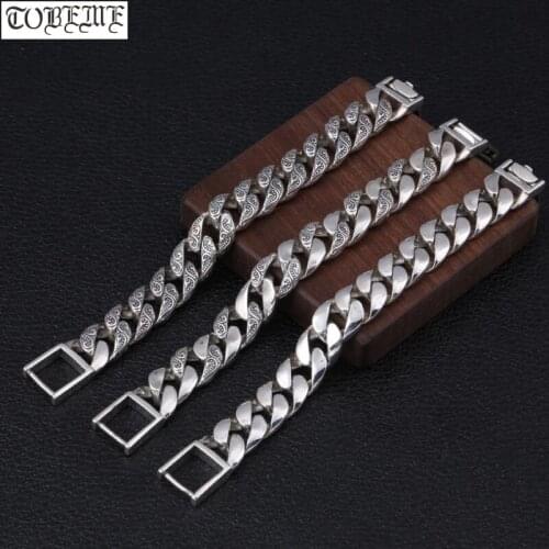 100% 925 Silver Chain Bracelet Vintage Sterling Man Bracelet Pure Silver Good Luck Bracelet