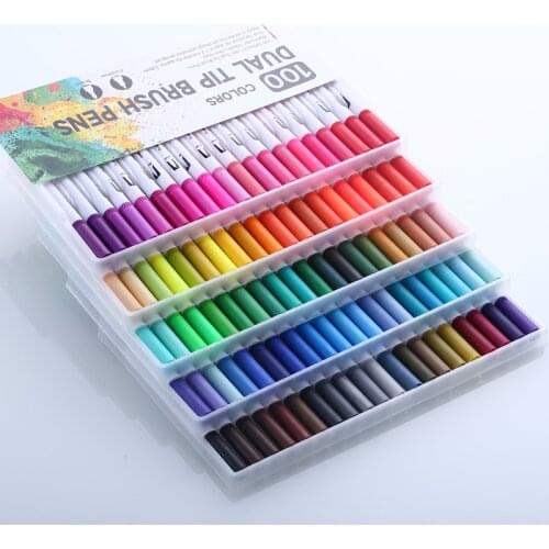 100 Colors Dual Tip Brush Marker Pens Art Watercolor Fineliner Drawing Painting Stationery Effect Best for Coloring Manga Comic