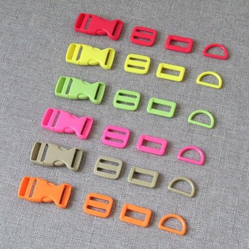 50sets/lot 20mm webbing plastic buckle strap belt buckle D ring clasp slider for bag pet dog collar knapsack sewing accessory