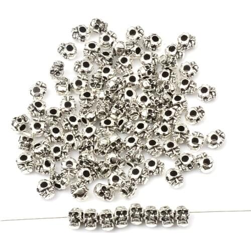 5X8 mm Skull Beads Antique Tibetan Silver Headgear Pendant For Day Of The Dead For Accessories