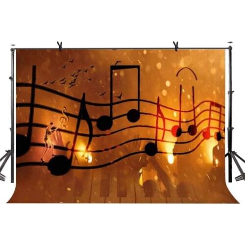 7x5ft Music Symbol Backdrop Khaki Retro Music Symbol Photography Background and Studio Photography Backdrop Props