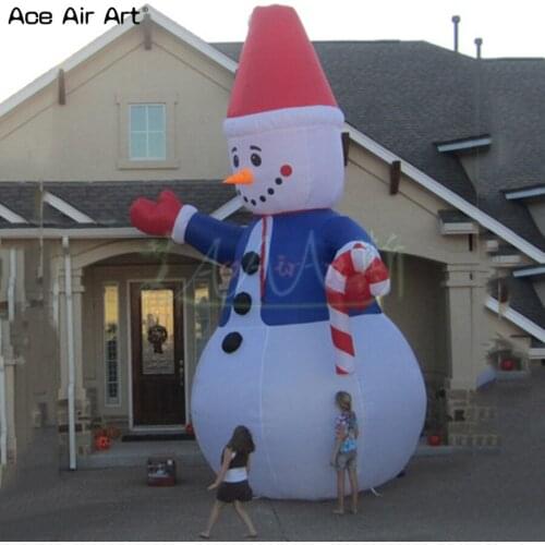 8m Tall holiday character inflatable snowman model standing with candy cane/Christmas hat for advertising and decoration
