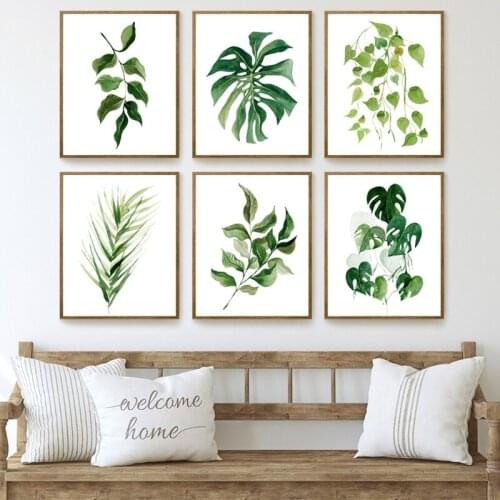 Botanical Print Greenery Watercolor Leaf Paintings Modern Plant Poster Minimalist Canvas Painting Wall Pictures for Living Room