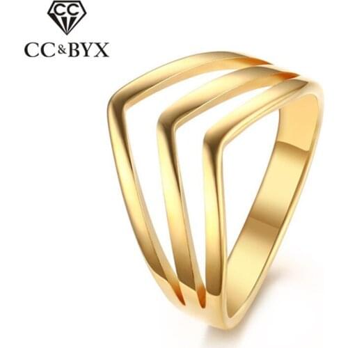 CC Stainless Steel Rings For Women And Men Letter "V" Metal Three-Ring Ladies Jewelry Lover Bijoux Party Gift Size 5-8 CC1307a