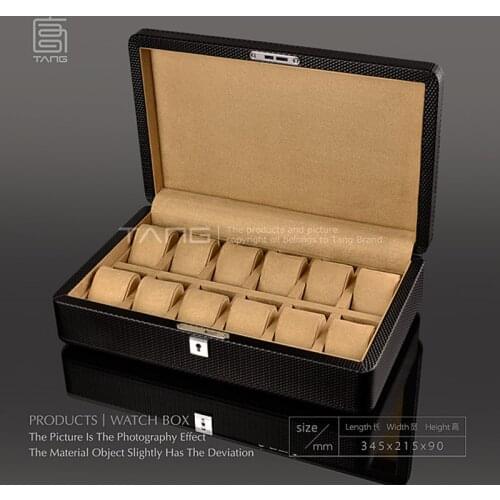 New PU Leather Watch Display Boxes Case Black Carbon Fibre Mechanical Watch Organizer With Lock Watch Storage Jewelry Case