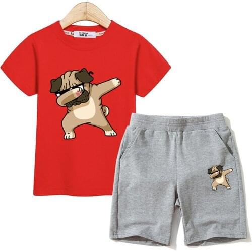 Fashion dab pose kids costumes boys sets summer tees cotton shorts funny pug dabbing girl outfits childrens clothing 2pcs set