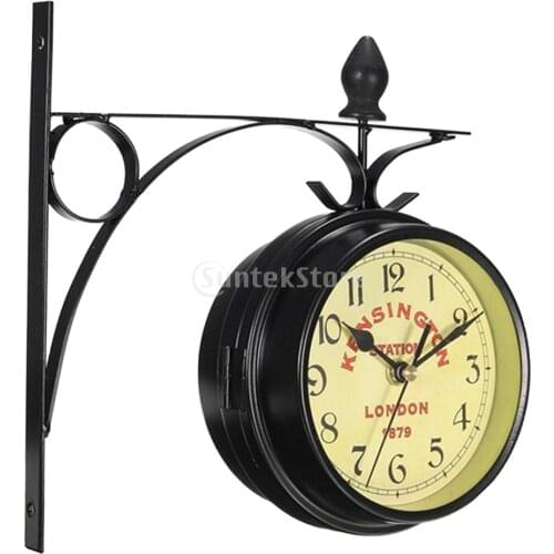 Outdoor Wall Clock ing Retro Double Sided Battery Powered Metal Mount Vintage Garden Coffee Bar Decoration Round Station