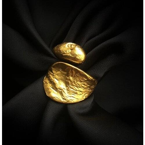 Geometric Irregular Handmade Punk Vintage Gold Thai Silver Color Adjustable Rings For Women Mens Spoon Dainty Jewelry